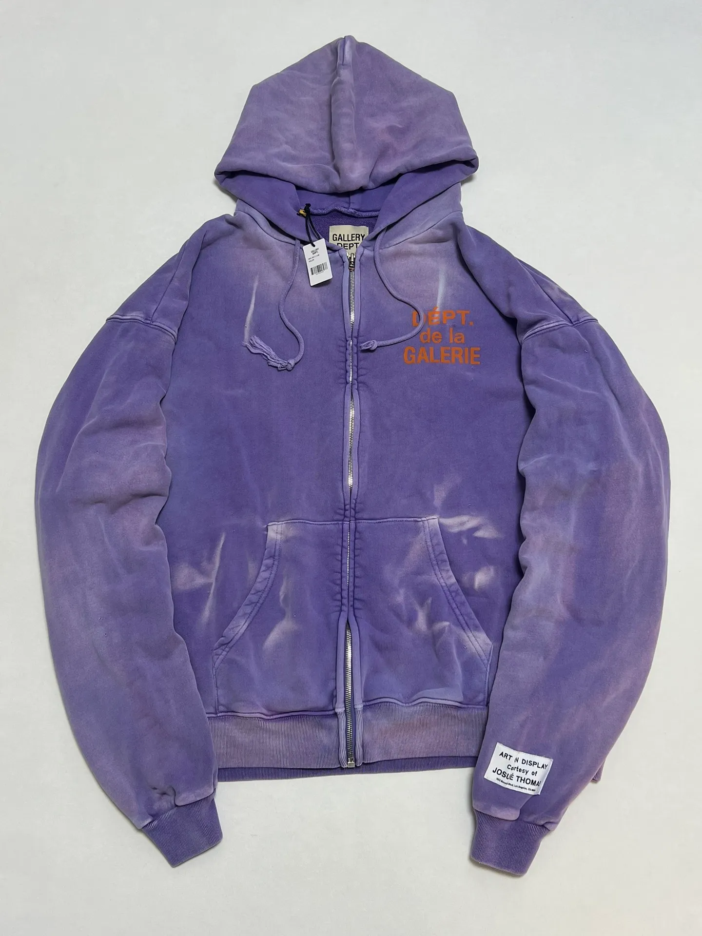 The same style as the owner GALLERY DEPT. FRENCH ZIP HOODIE water corrugated French zipper hole hoodie, sun washed purple, washed purple S-XL, ready-to-wear dyeing, hand-stitched and heavy-weighted, faded, super-heavy washing, hand-hanging holes, bone edges turned white, molded and customized with G LOGO zipper